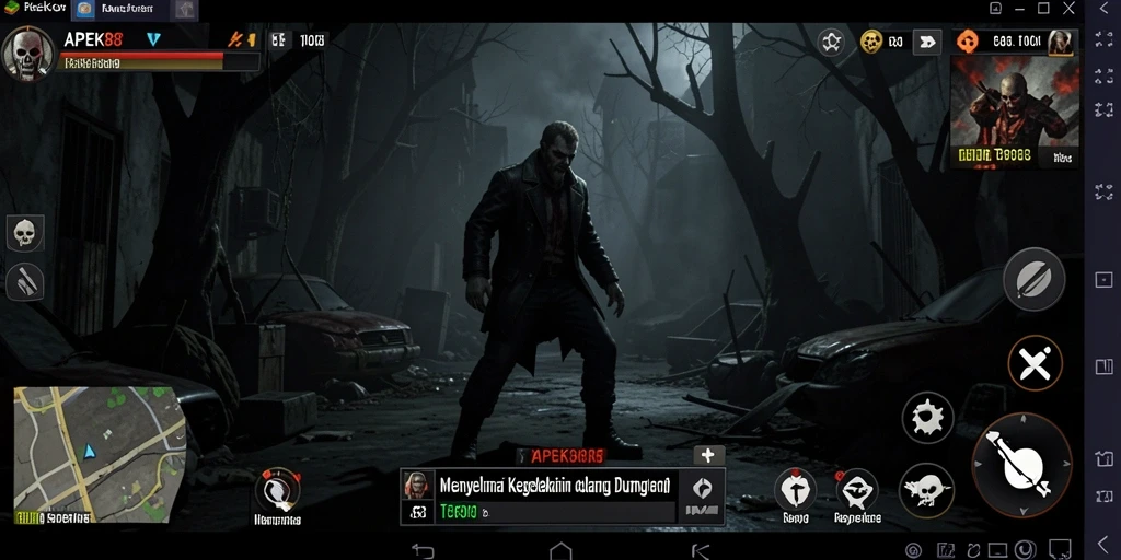 Tangkapan layar menegangkan dari gameplay APEK88 di dunia horror.