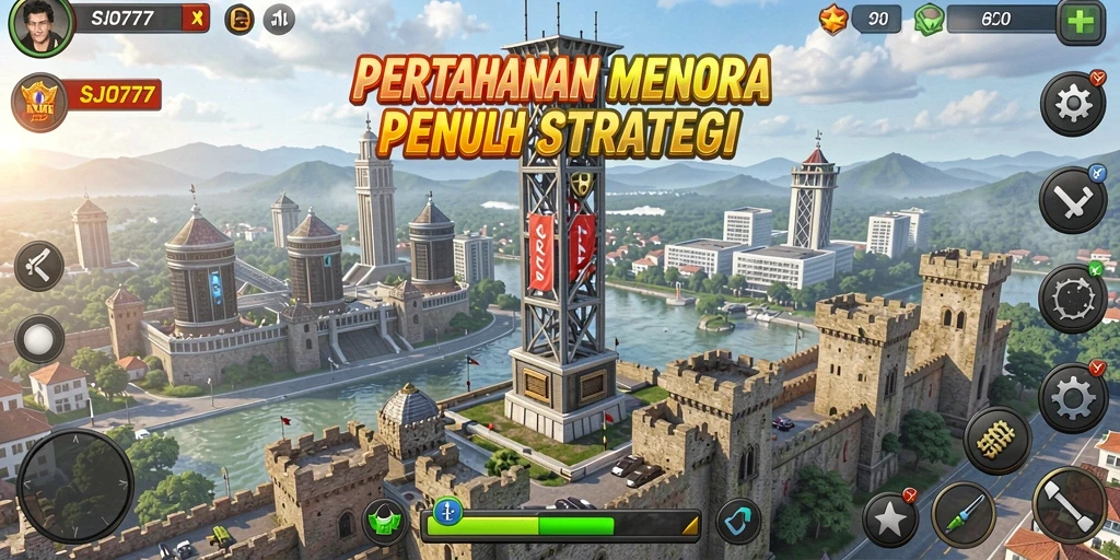Tampilan gameplay SJO777 menampilkan strategi Tower Defense yang seru.